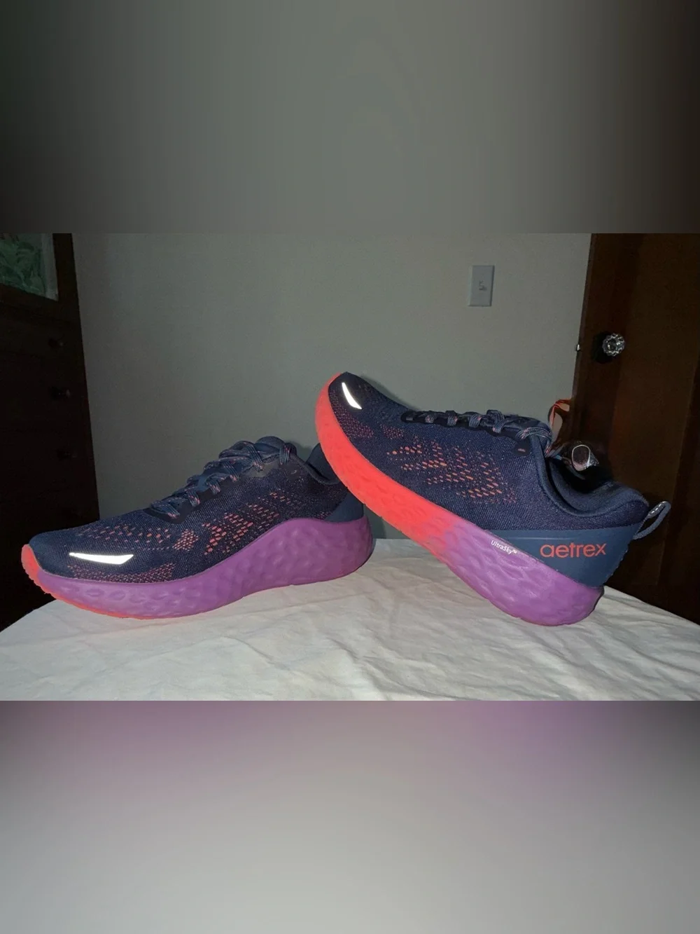 Aetrex “Danika” Navy Blue with Purple & Coral Accents Arch Support Sneaker